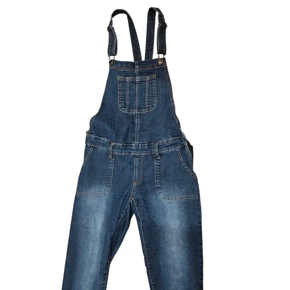 Planet Motherhood Maternity Overalls Women's Medium Dark Wash Denim Jeans - Picture 2 of 6